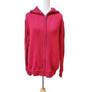 Irelands Eye Red Wool Zip Front Cardigan Sweater Ireland Pure New Wool Size M